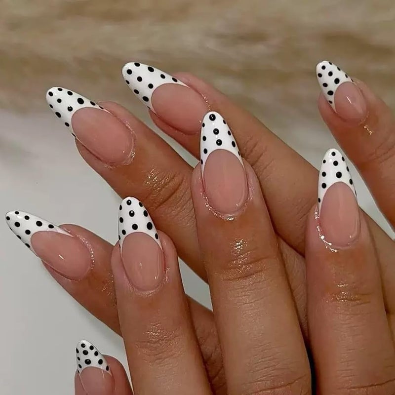 CTTHNBD 6 Packs (144 Pcs) Press on Nails Short Square, Almond Press on Nails, with Leopard Print Polka Dot Design French Tip Fake Nails for Women - 12 Sizes, 6Styles - Image 4